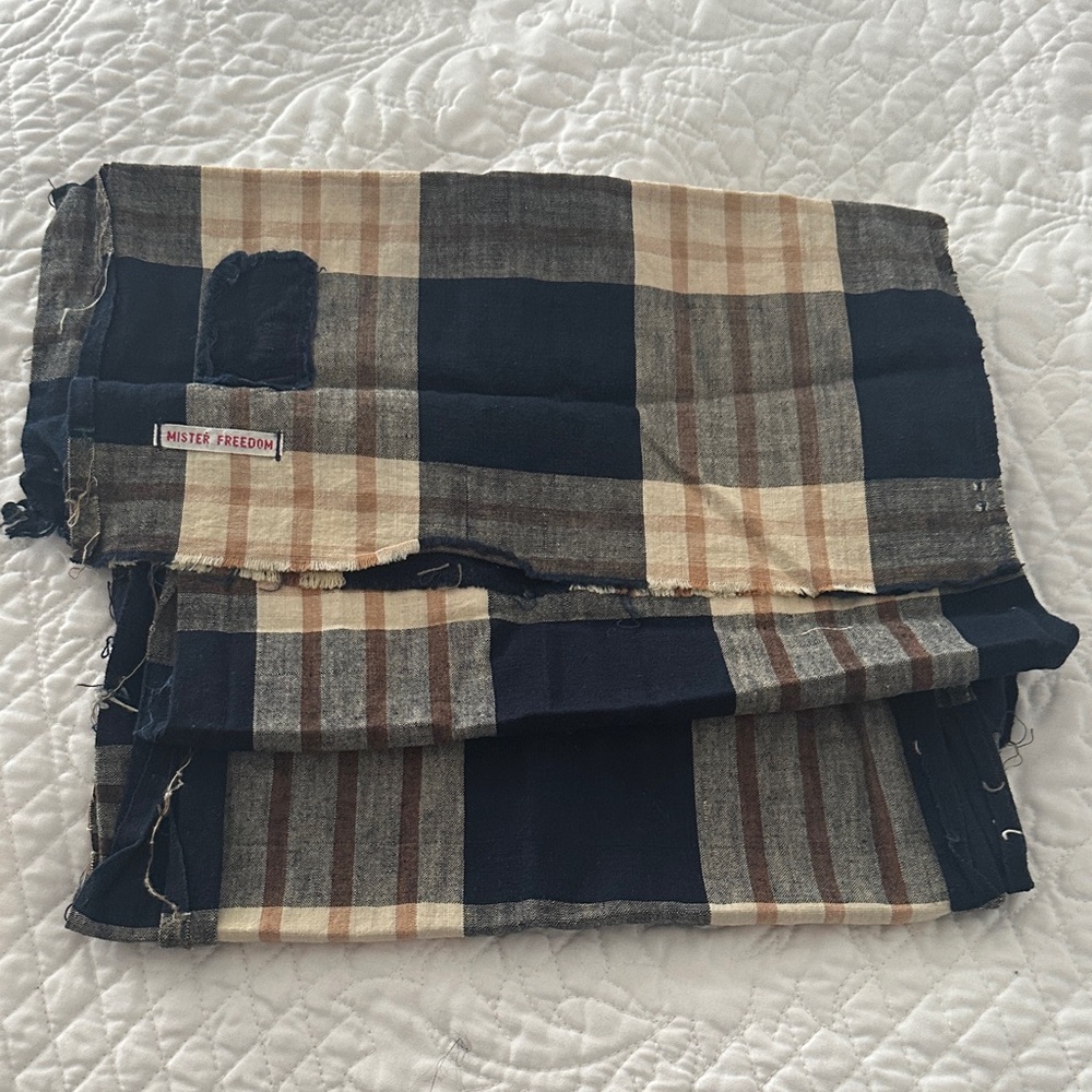 Navy and Beige Plaid Scarf Wrap